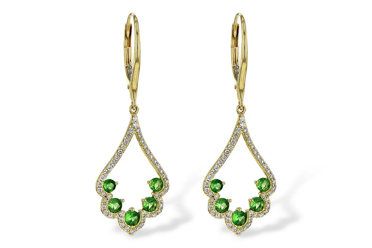 14KT Yellow Gold Green Garnet Leverback Earrings