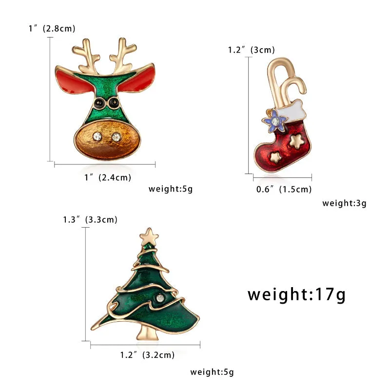 3Pcs Christmas Holiday Themed Enamel Brooch Pins Set