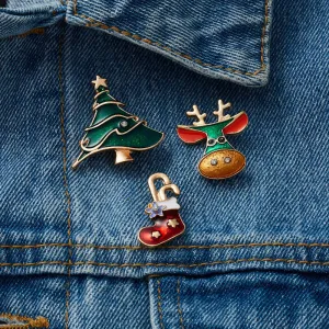 3Pcs Christmas Holiday Themed Enamel Brooch Pins Set