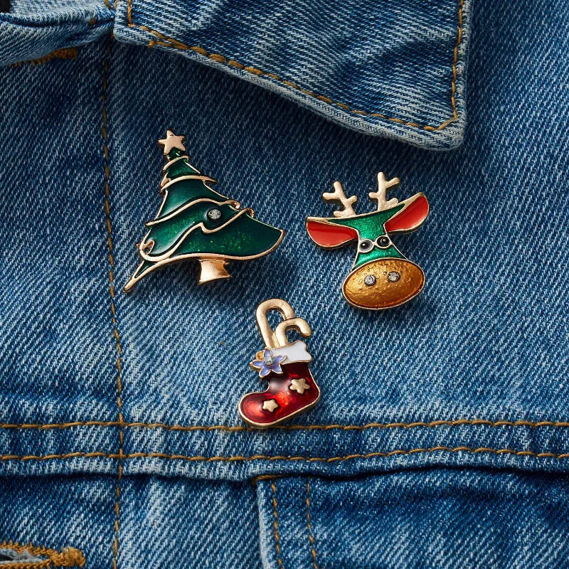 3Pcs Christmas Holiday Themed Enamel Brooch Pins Set