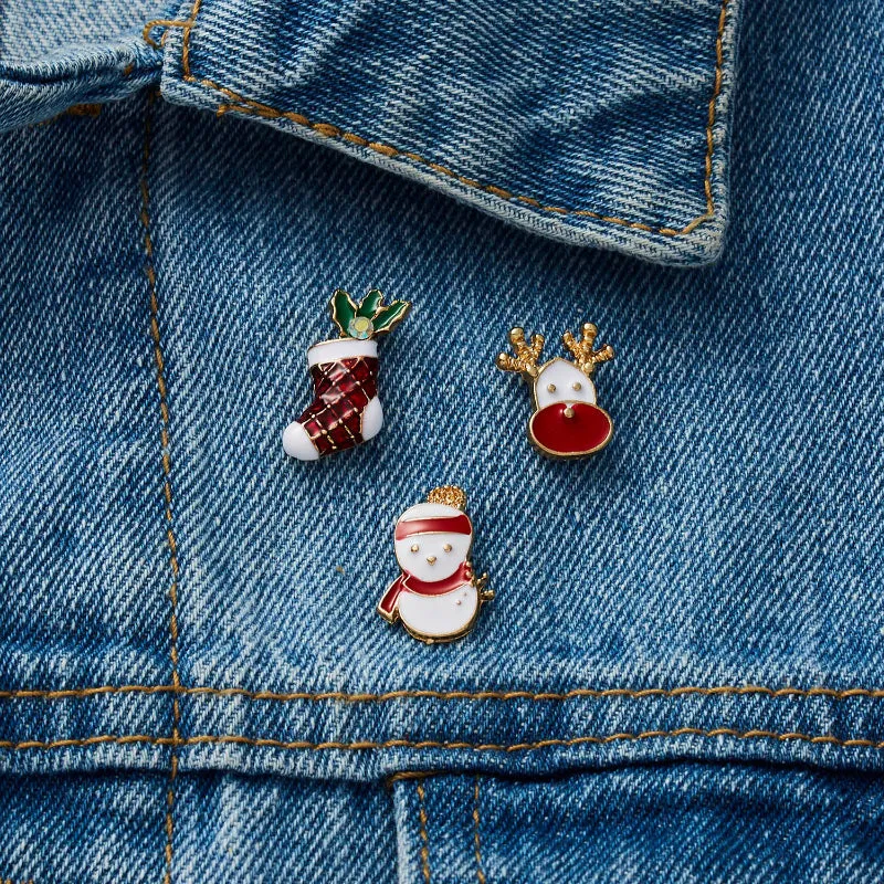 3Pcs Christmas Holiday Themed Enamel Brooch Pins Set