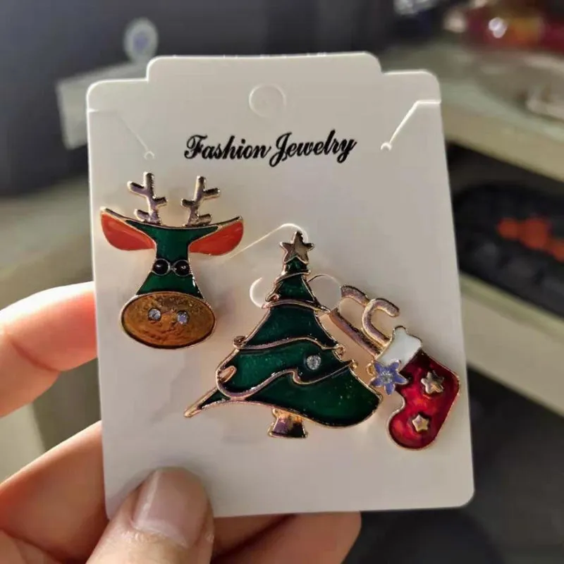 3Pcs Christmas Holiday Themed Enamel Brooch Pins Set