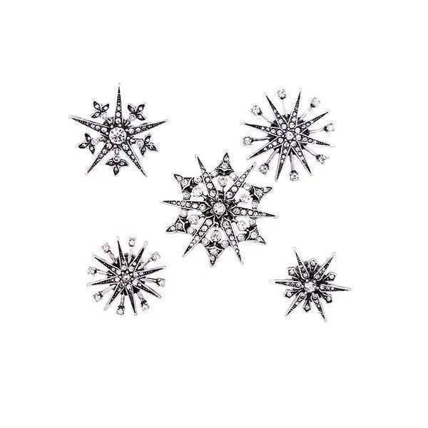 5pcs Geometric Snowflake, Vintage Crystal Starburst Pin Brooch