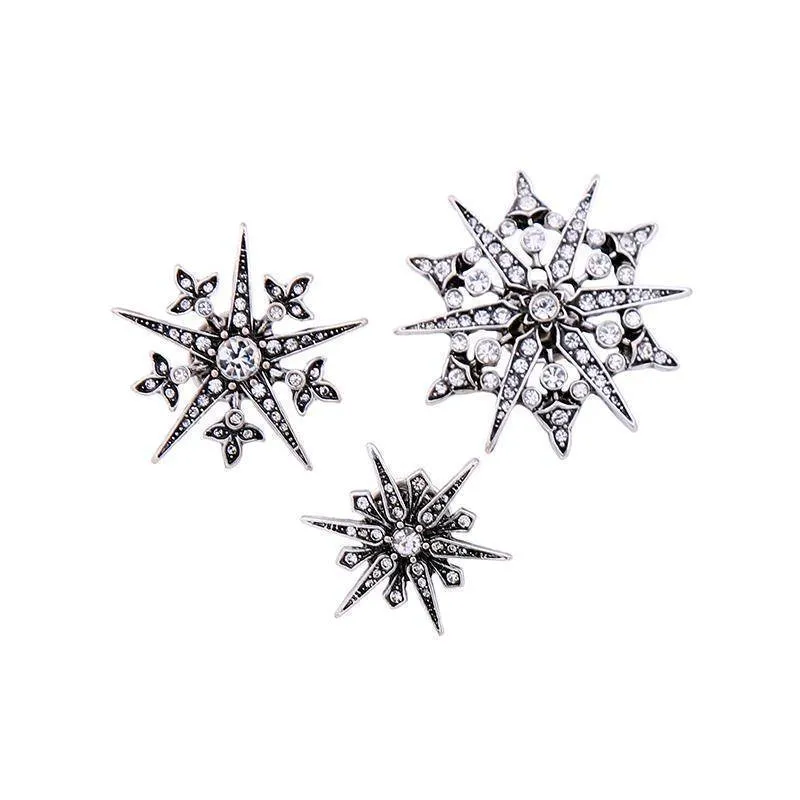 5pcs Geometric Snowflake, Vintage Crystal Starburst Pin Brooch