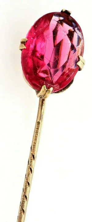 9ct Yellow Gold Pink Glass Rhinestone Pin/Brooch