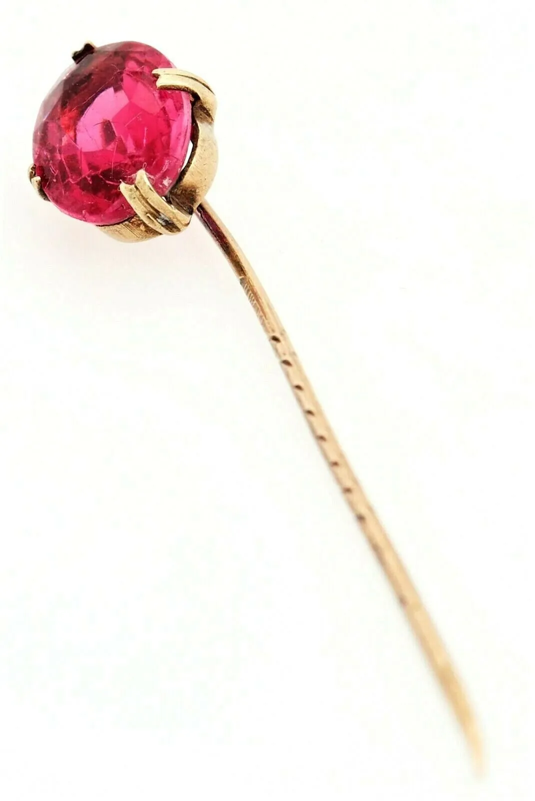 9ct Yellow Gold Pink Glass Rhinestone Pin/Brooch