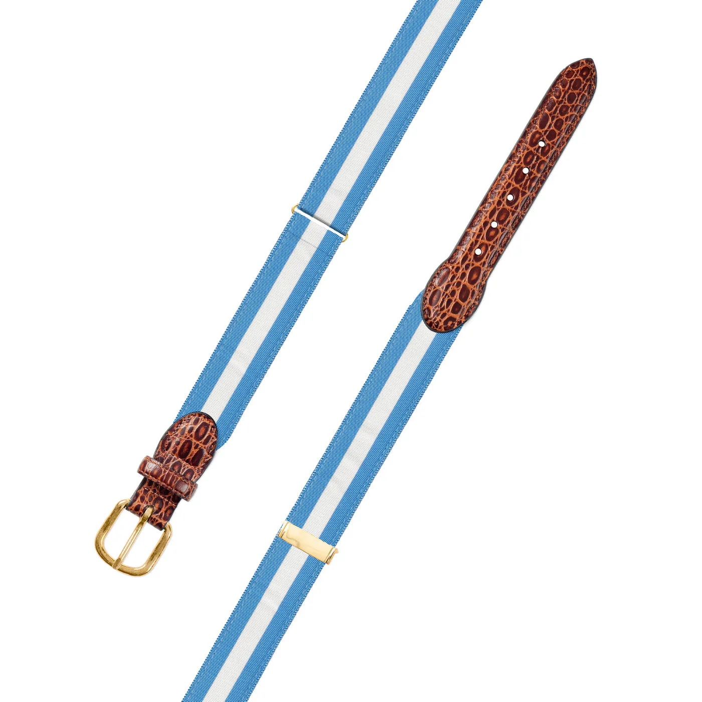 Adjustable Carolina Blue & White Grosgrain Belt with Embossed Calf Tabs