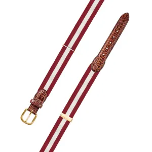 Adjustable Crimson & White Grosgrain Belt with Embossed Calf Tabs