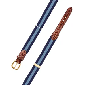 Adjustable Navy & Light Blue Grosgrain Belt with Embossed Calf Tabs