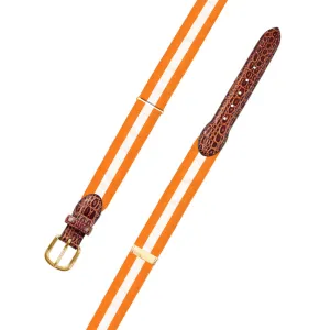 Adjustable Orange & White Grosgrain Belt with Embossed Calf Tabs