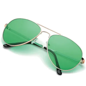 Aviator Sunglasses Classic - Non-Polarized - Gold Frame - Emerald