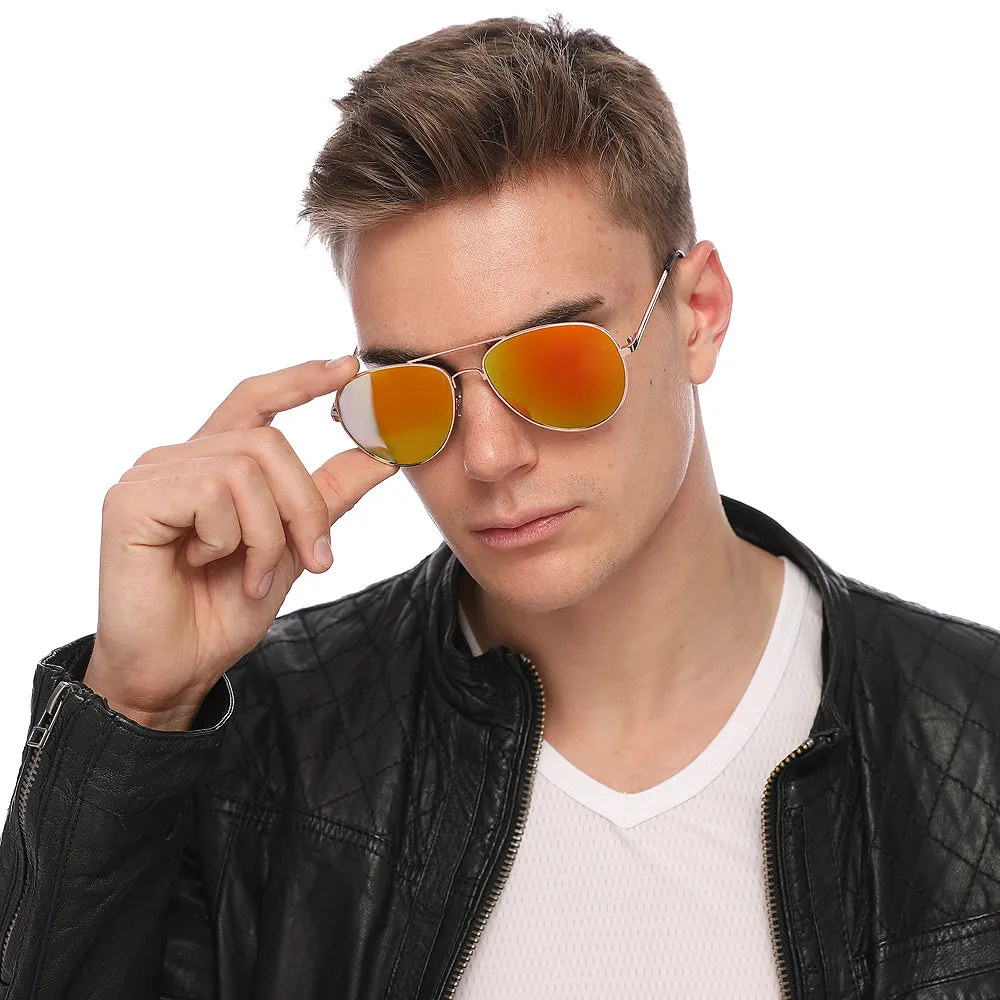 Aviator Sunglasses Classic - Non-Polarized - Gold Frame - Orange/Yellow Mirror