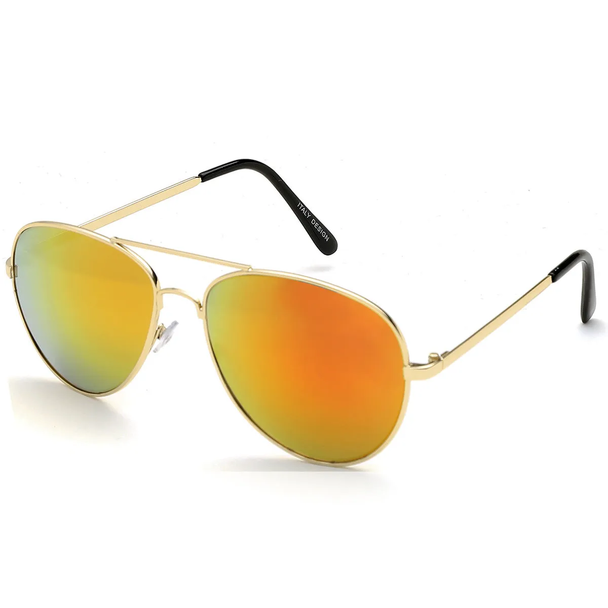 Aviator Sunglasses Classic - Non-Polarized - Gold Frame - Orange/Yellow Mirror