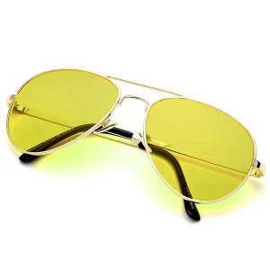 Aviator Sunglasses Classic - Non-Polarized - Gold Frame - Yellow