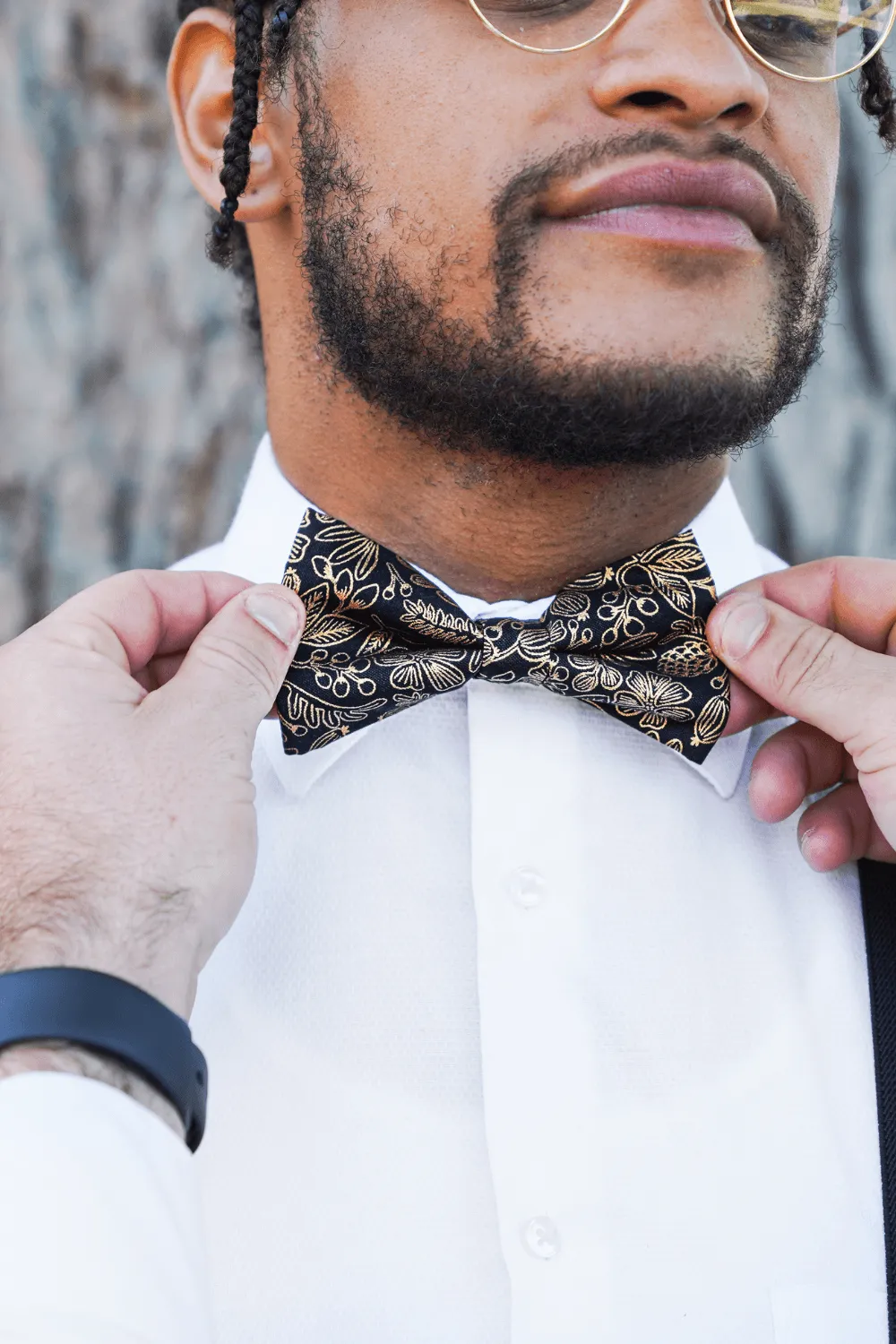 Black & Gold Floral Bow Tie