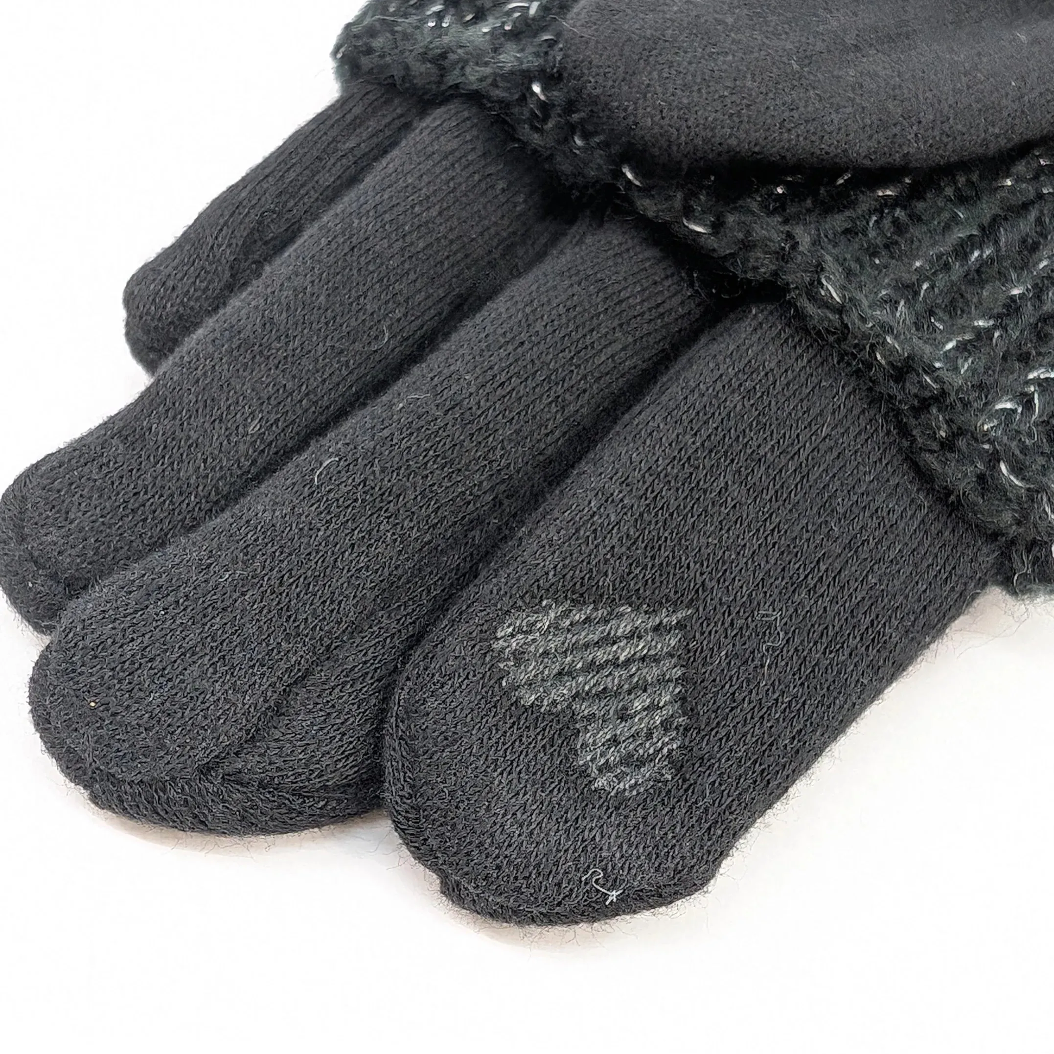 Black Ginger Black Cable Knit Two in One Sparkle Gloves - 800-595