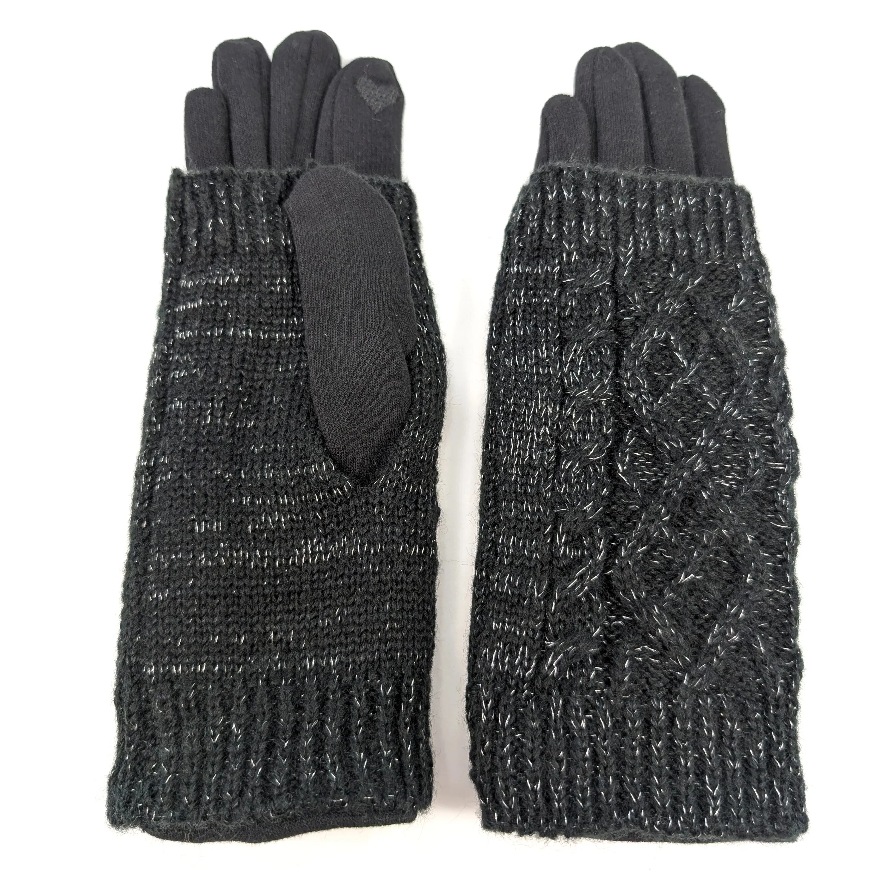 Black Ginger Black Cable Knit Two in One Sparkle Gloves - 800-595