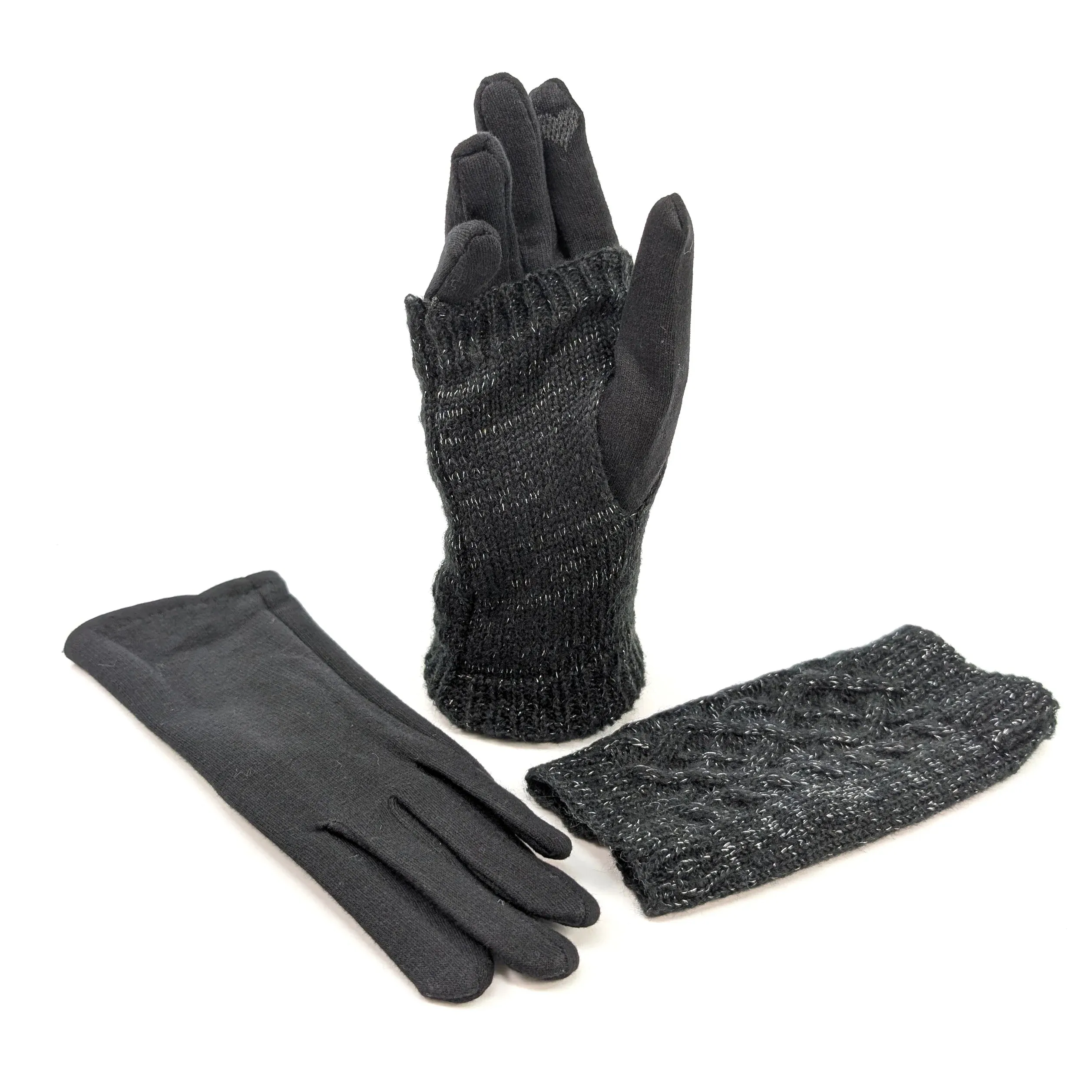 Black Ginger Black Cable Knit Two in One Sparkle Gloves - 800-595