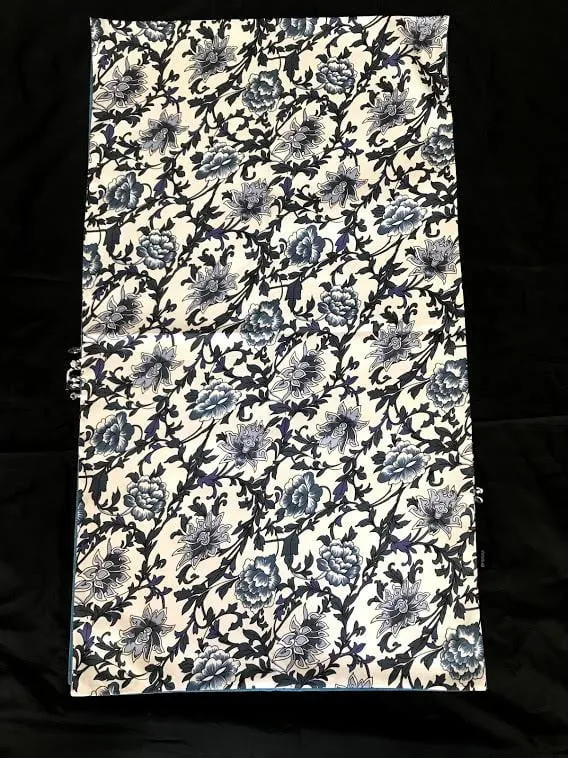 Blue white floral 100% Silk Satin smooth soft Long double fabric  Scarf with buttons