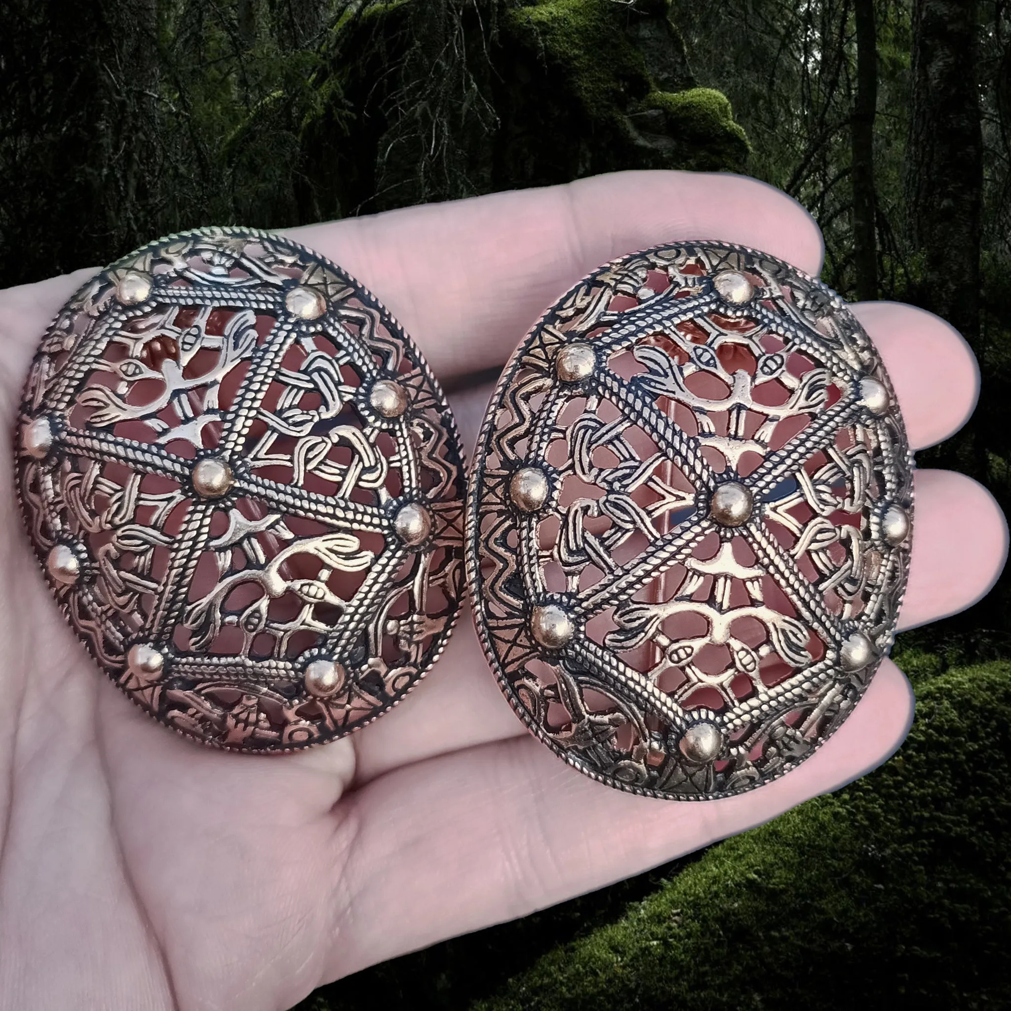 Bronze Borre Style Openwork Akershus Viking Tortoise Brooches