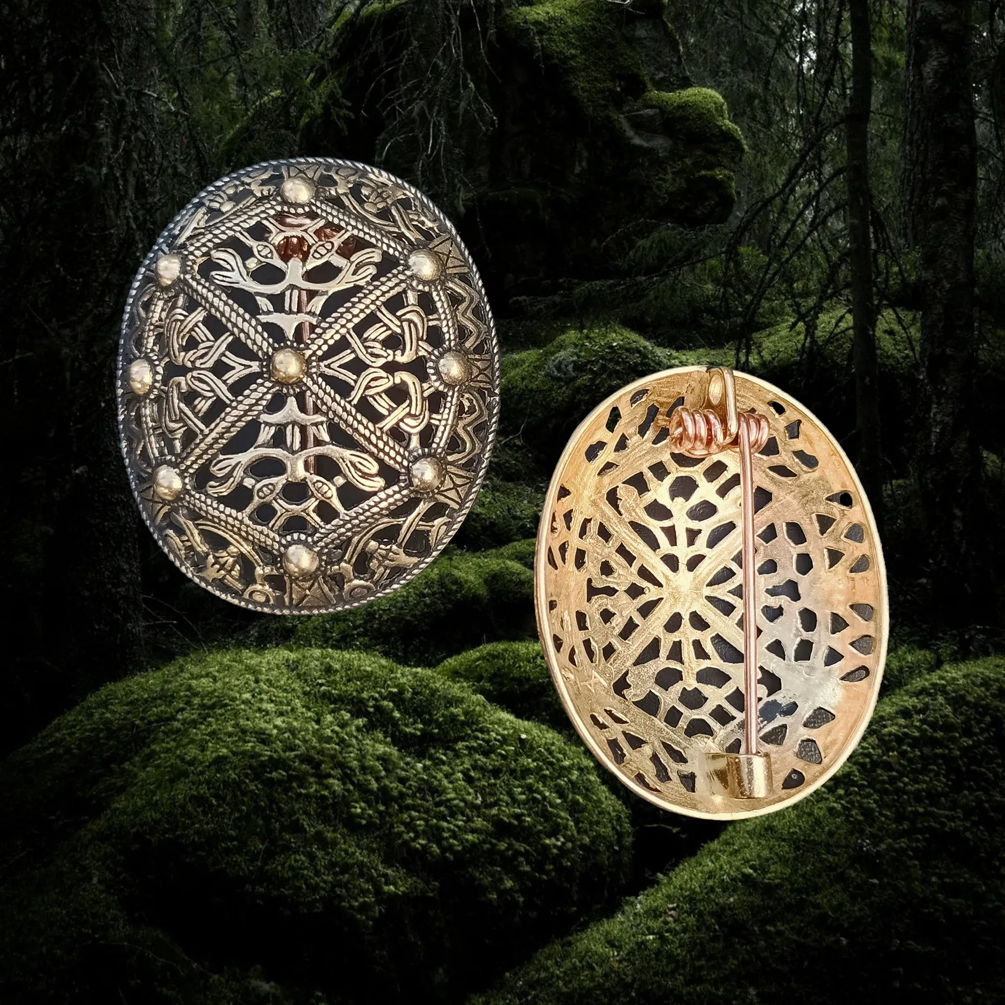 Bronze Borre Style Openwork Akershus Viking Tortoise Brooches