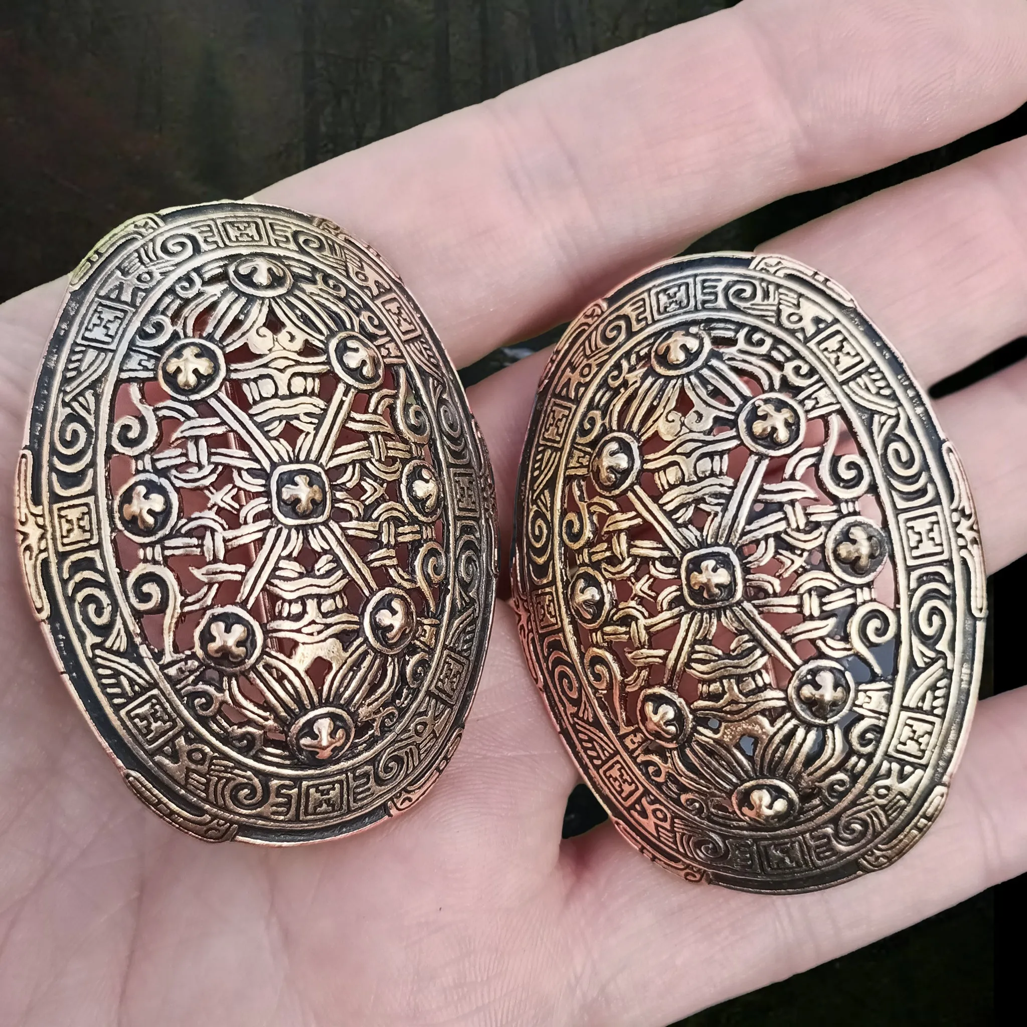 Bronze Borre Style Openwork Viking Tortoise Brooches