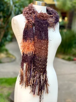 Brown Hand Knitted Scarf for Women