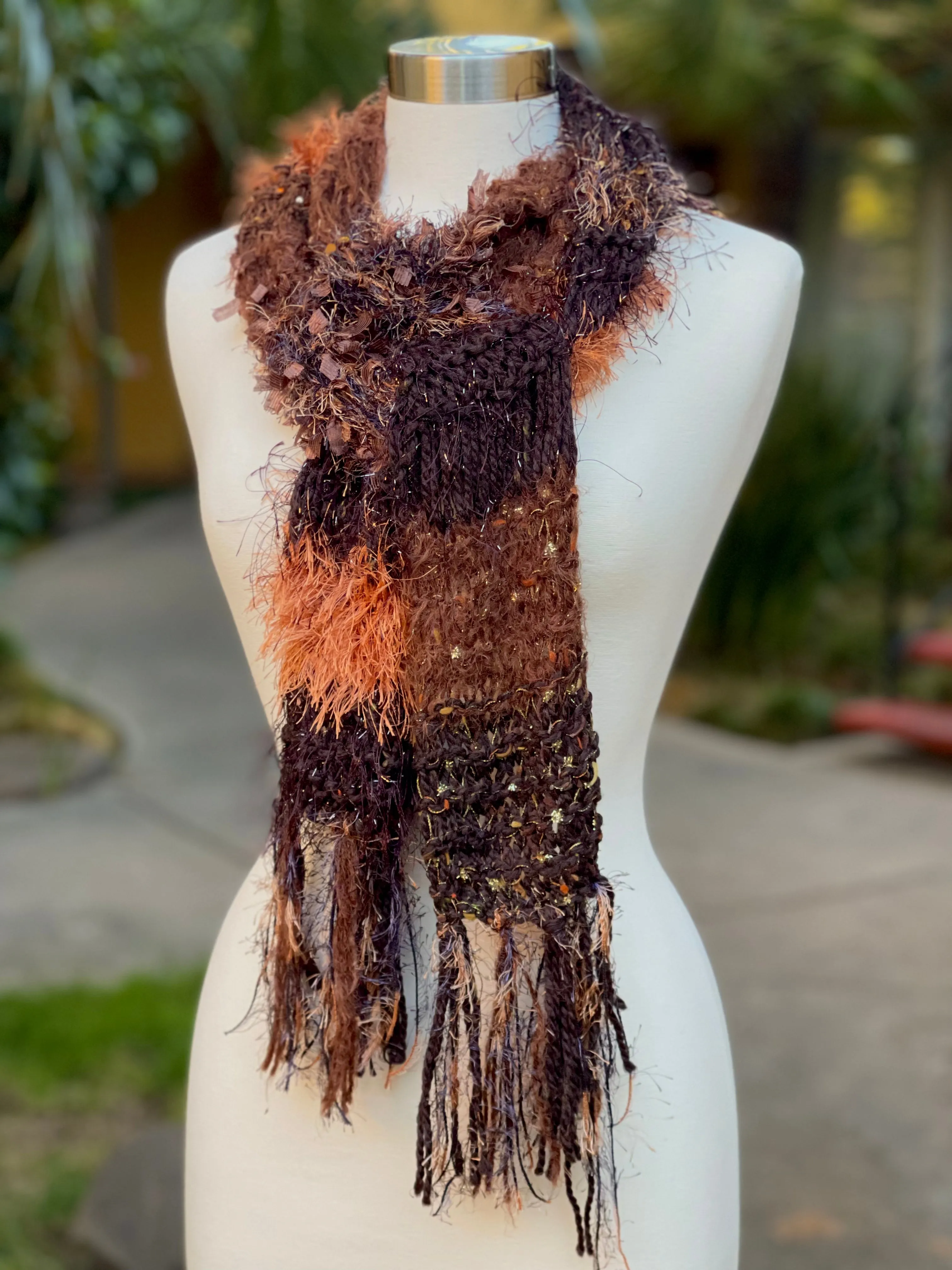 Brown Hand Knitted Scarf for Women