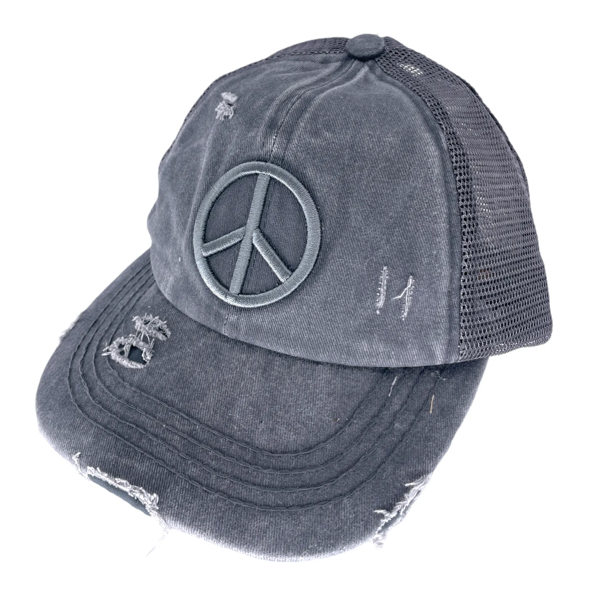 BT-1017 Peace Criss Cross Pony Cap Grey