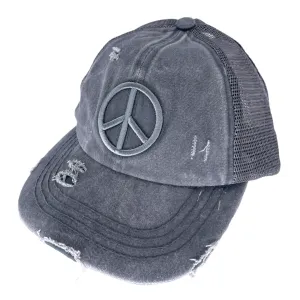 BT-1017 Peace Criss Cross Pony Cap Grey