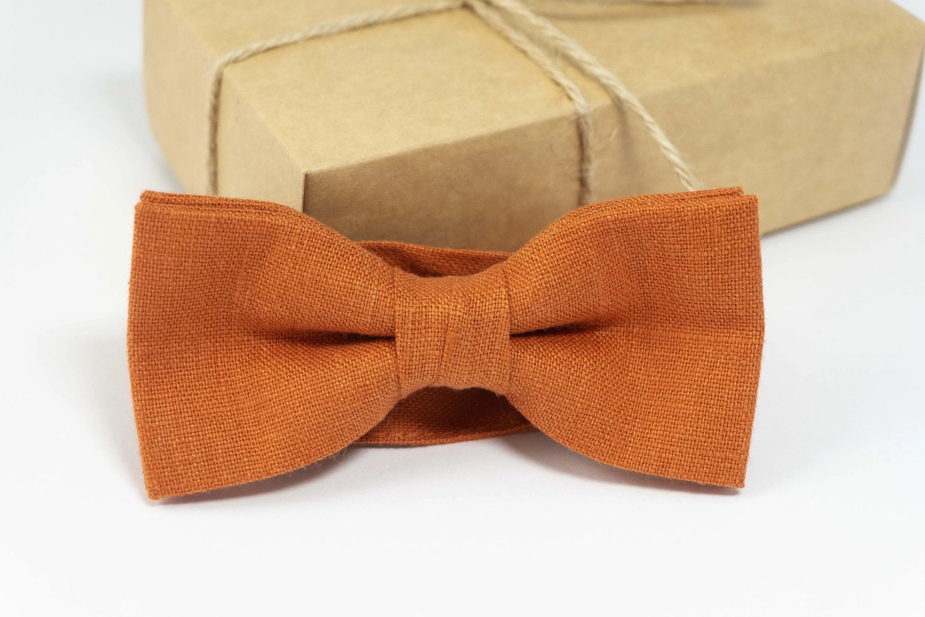 Burnt orange bow ties for men | linen bowtie