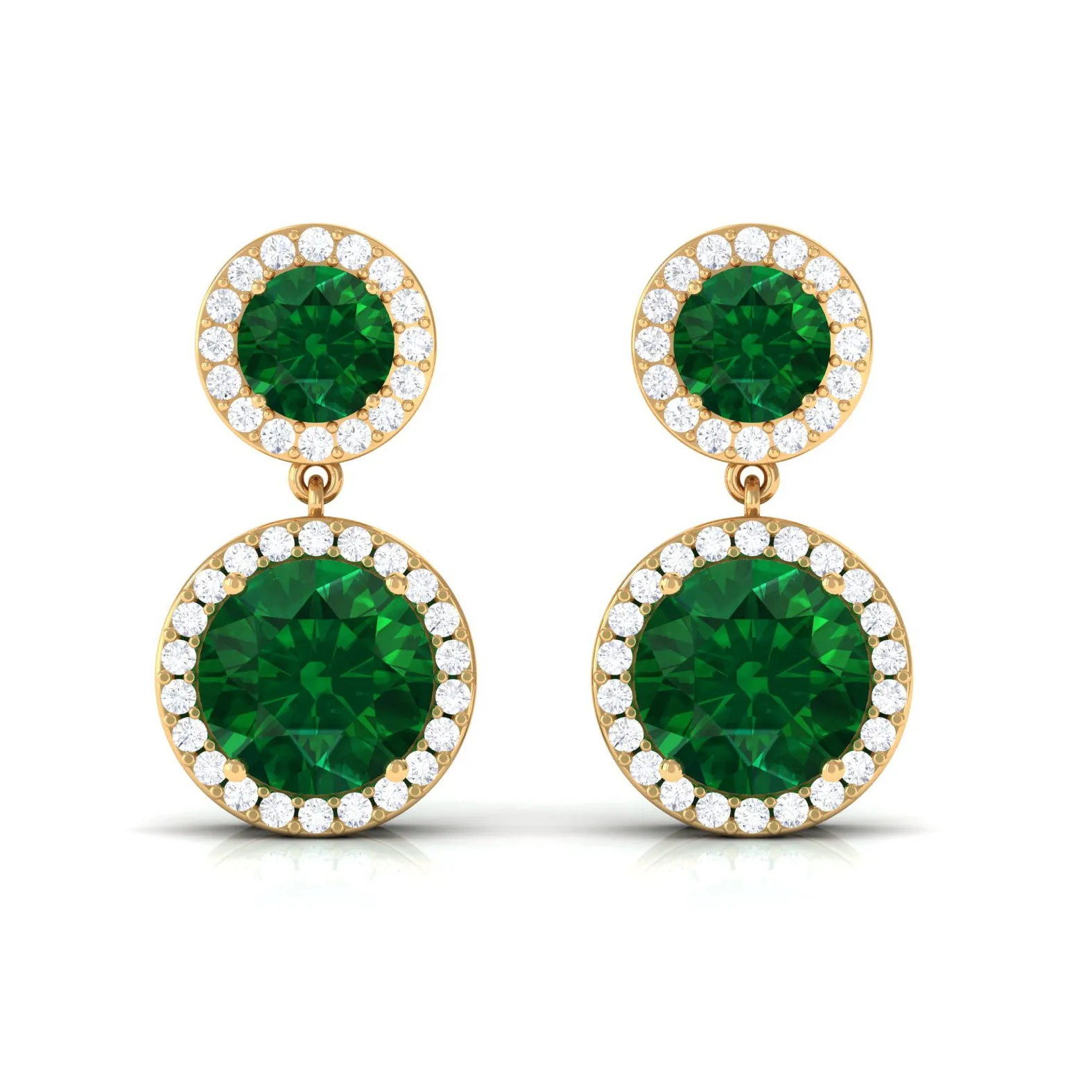 Certified Created Emerald and Diamond Halo Dangle Earrings