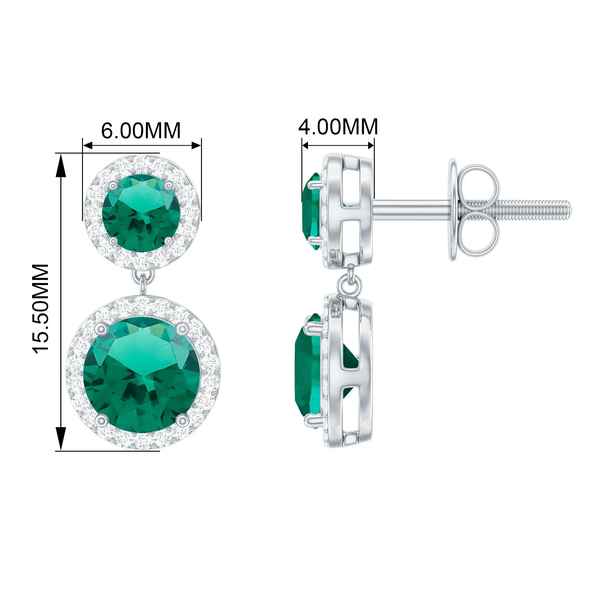 Certified Created Emerald and Diamond Halo Dangle Earrings