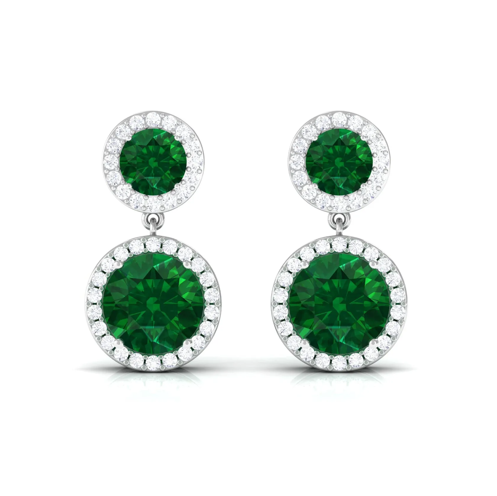 Certified Created Emerald and Diamond Halo Dangle Earrings