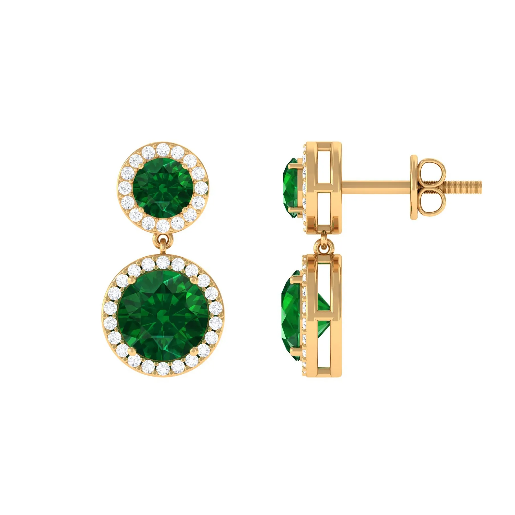 Certified Created Emerald and Diamond Halo Dangle Earrings