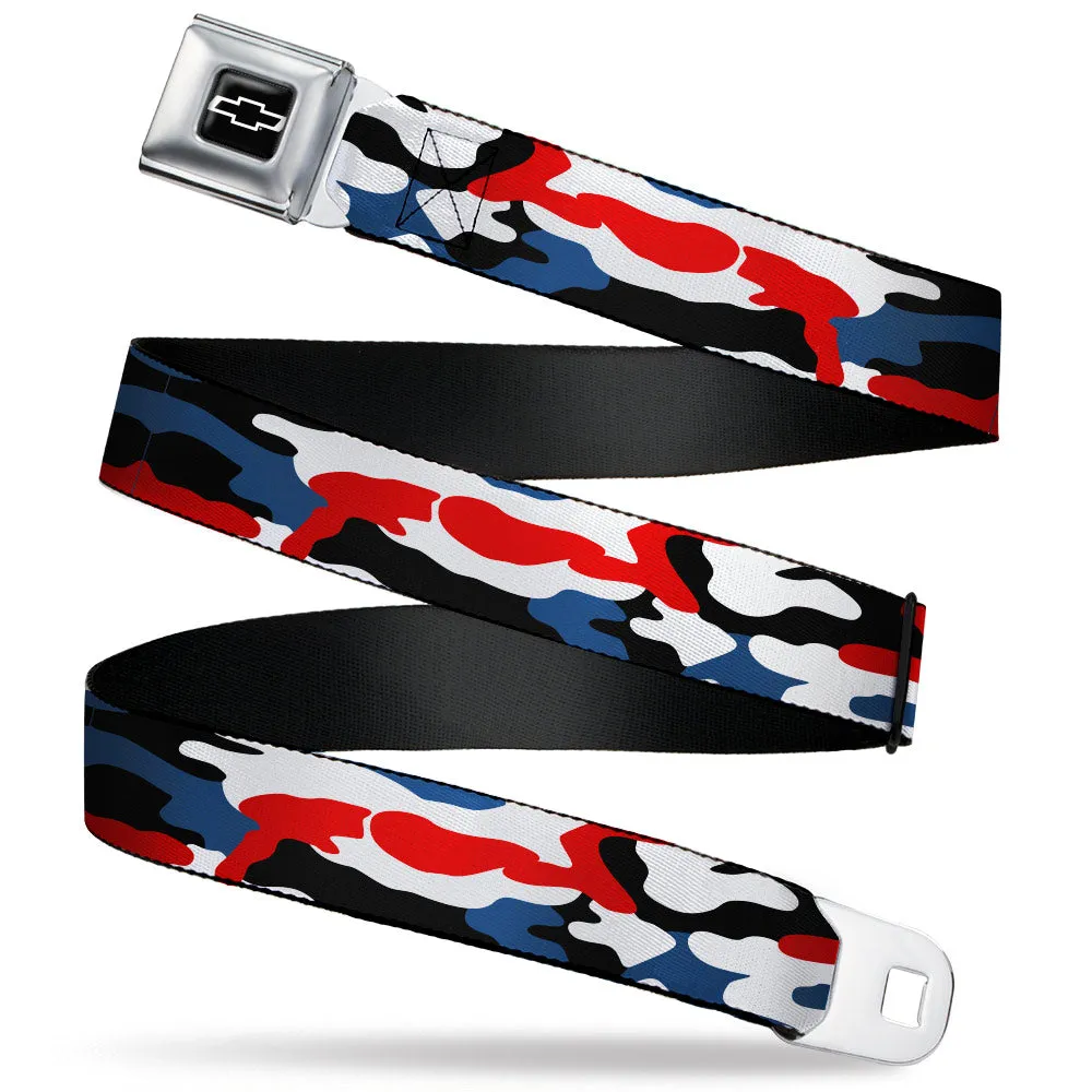 Chevy Americana Camo Red White & Blue Seatbelt Belt - Black Webbing