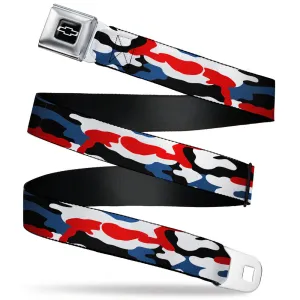 Chevy Americana Camo Red White & Blue Seatbelt Belt - Black Webbing