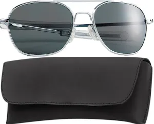 Chrome - Military GI Style 58mm Pilots Aviator Sunglasses with Case - Smoke Lenses