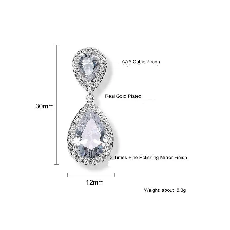 Classic Water Drop Crystal Zirconia Dangle Earrings Bridal Wedding Jewelry