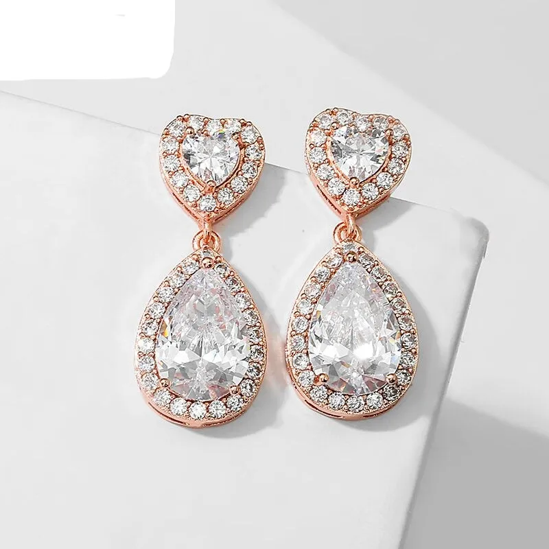 Classic Water Drop Crystal Zirconia Dangle Earrings Bridal Wedding Jewelry