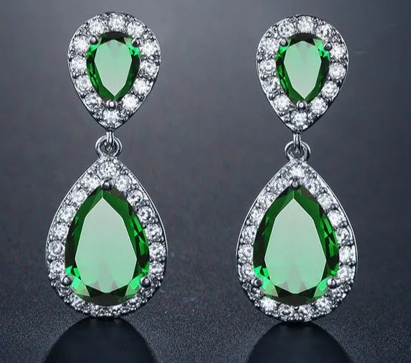 Classic Water Drop Crystal Zirconia Dangle Earrings Bridal Wedding Jewelry