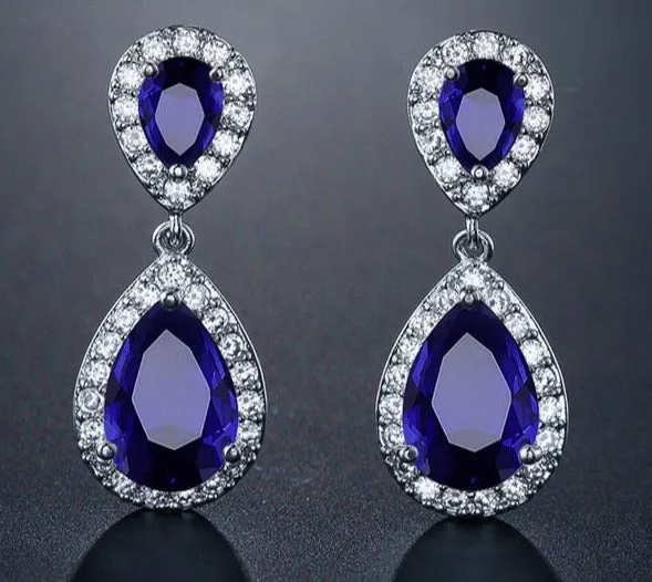 Classic Water Drop Crystal Zirconia Dangle Earrings Bridal Wedding Jewelry