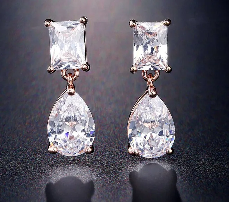 Classic Water Drop Crystal Zirconia Dangle Earrings Bridal Wedding Jewelry