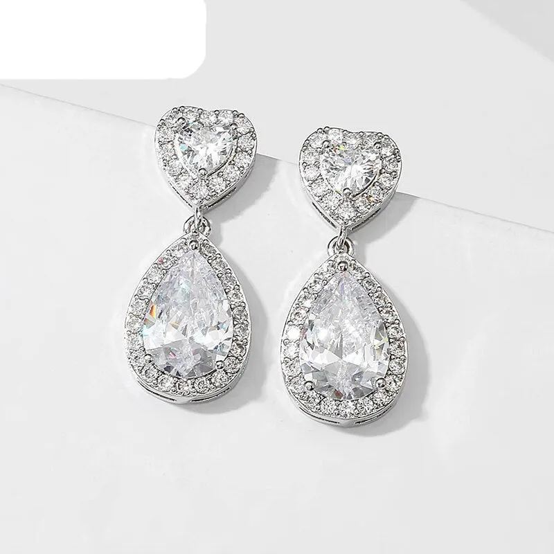 Classic Water Drop Crystal Zirconia Dangle Earrings Bridal Wedding Jewelry