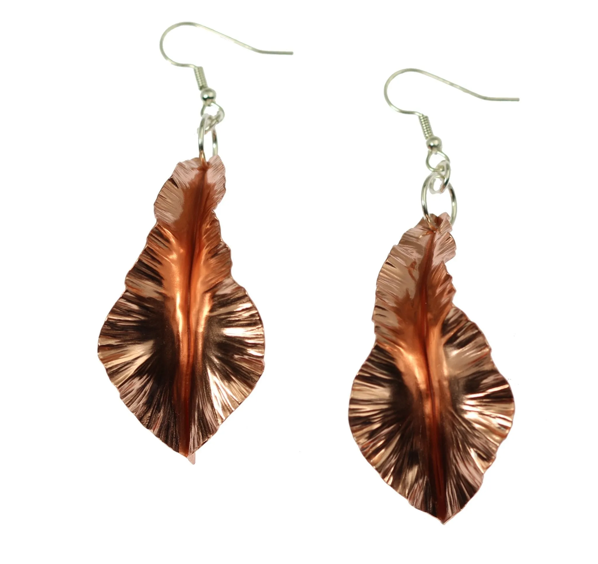 Copper Fold Formed Leaf Dangle Earrings