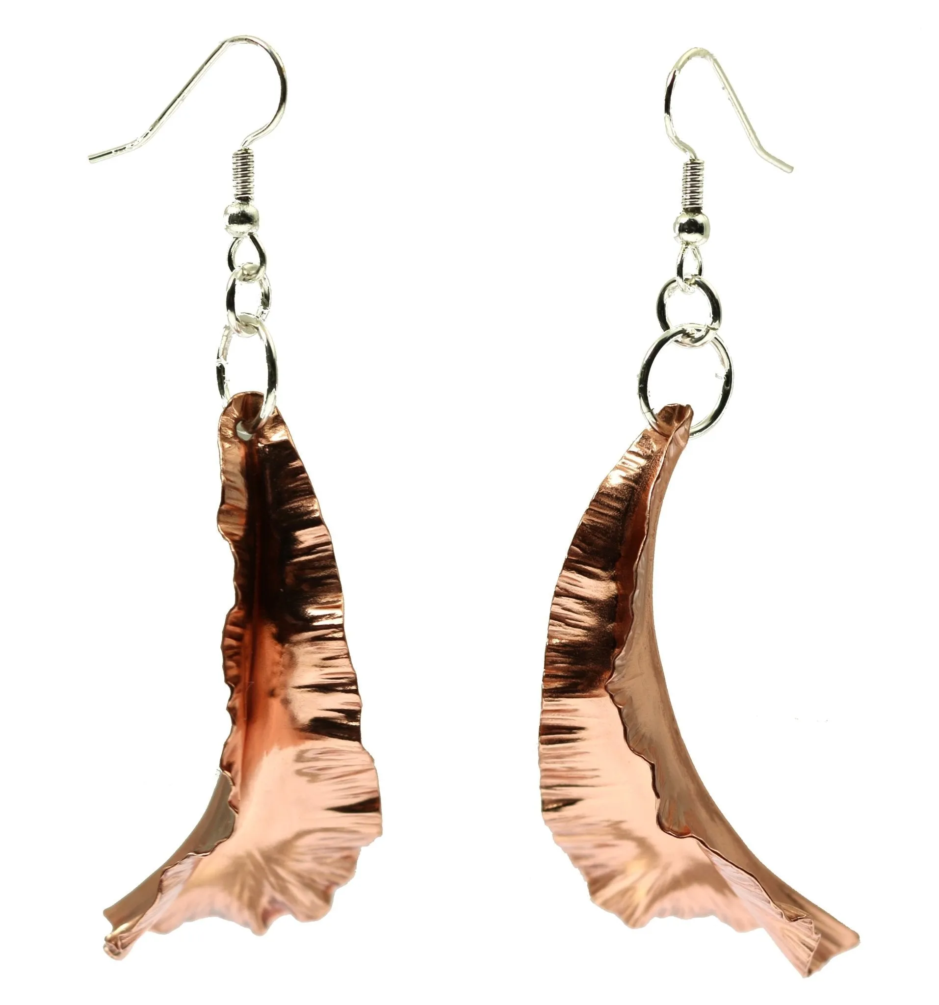 Copper Fold Formed Leaf Dangle Earrings