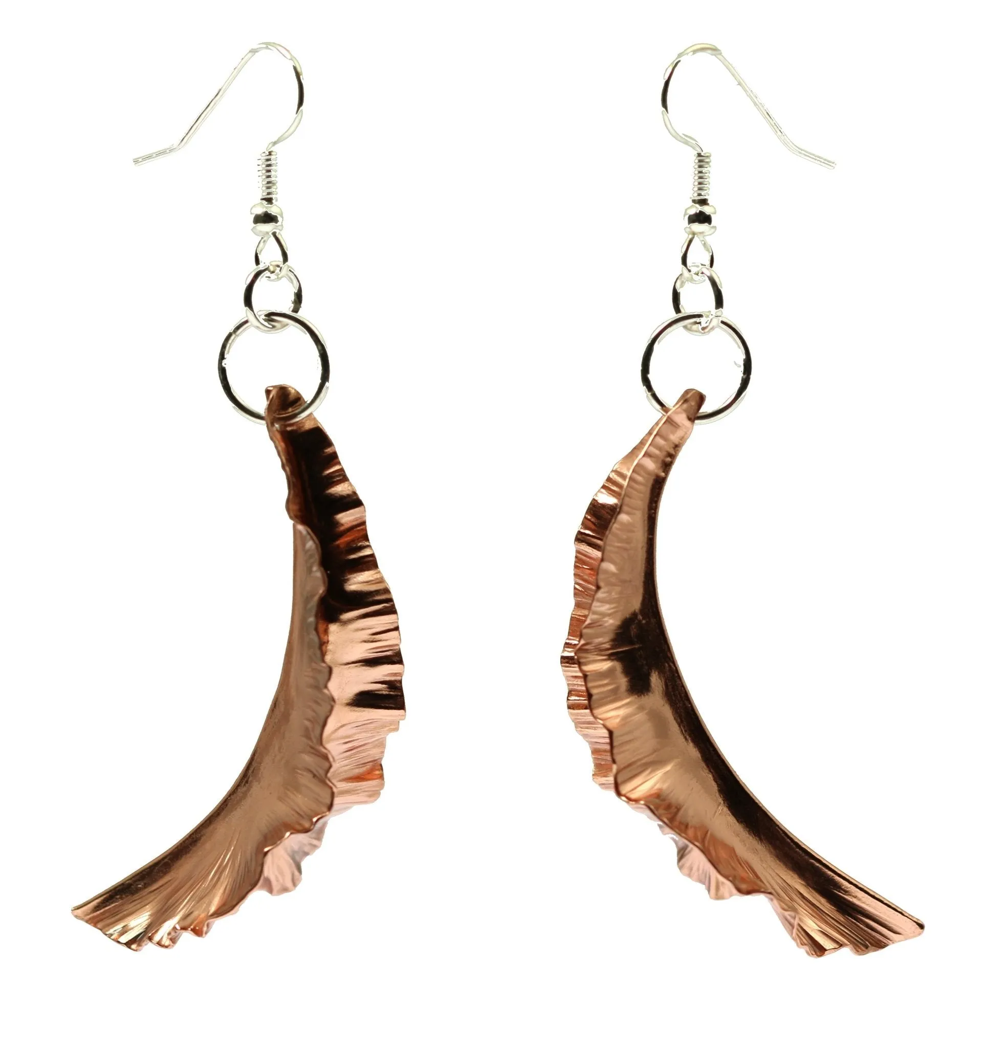 Copper Fold Formed Leaf Dangle Earrings