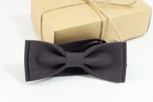 Dark brown linen bow tie for boys | Linen wedding bow tie for groomsmen