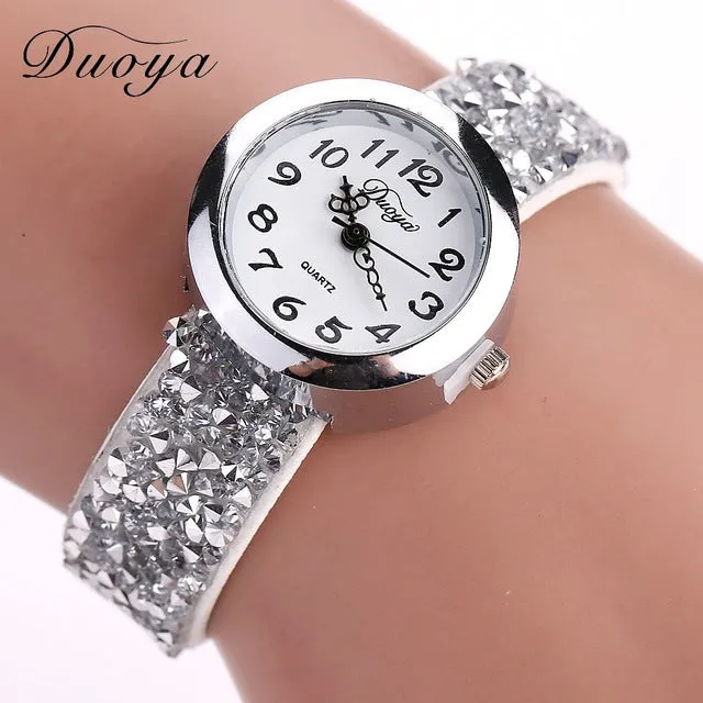 Duoya Brand Watches Women Fashion Casual Crystal Rhinestone Bracelet Watch Ladies Dress Quartz Luxury Vintage Watch Women DY005