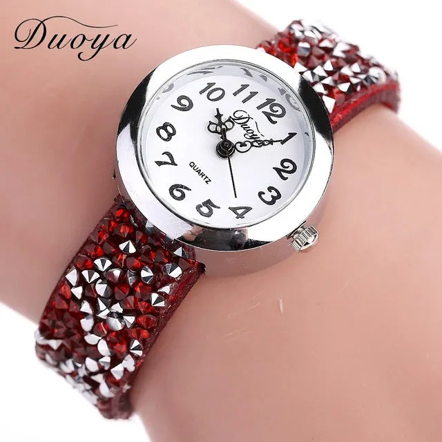 Duoya Brand Watches Women Fashion Casual Crystal Rhinestone Bracelet Watch Ladies Dress Quartz Luxury Vintage Watch Women DY005